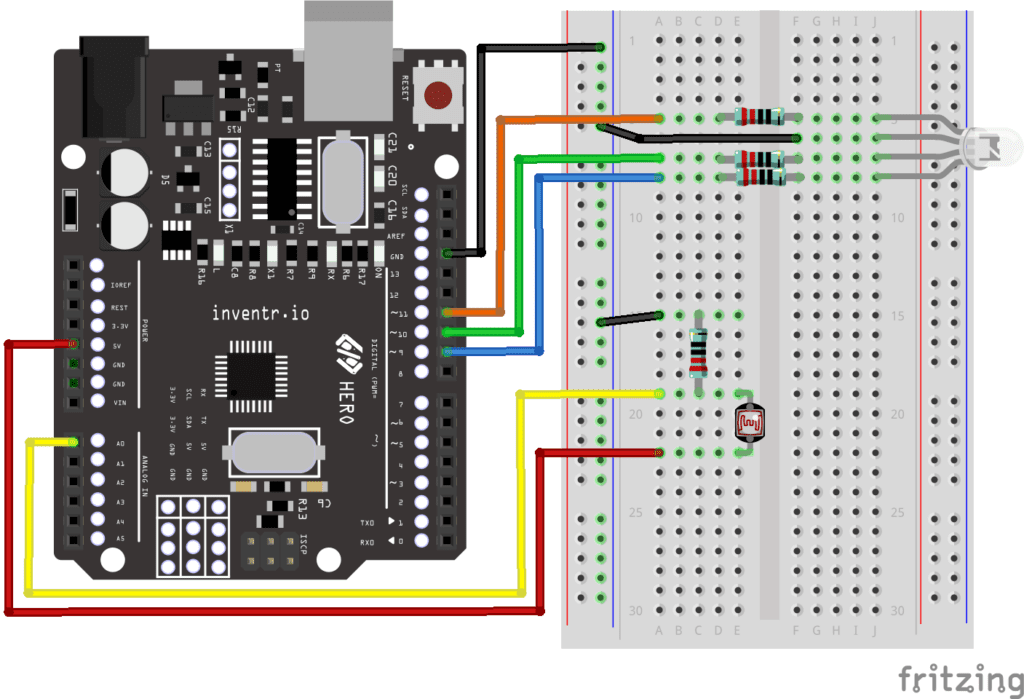RGB LED and photoresistor wiring diagram