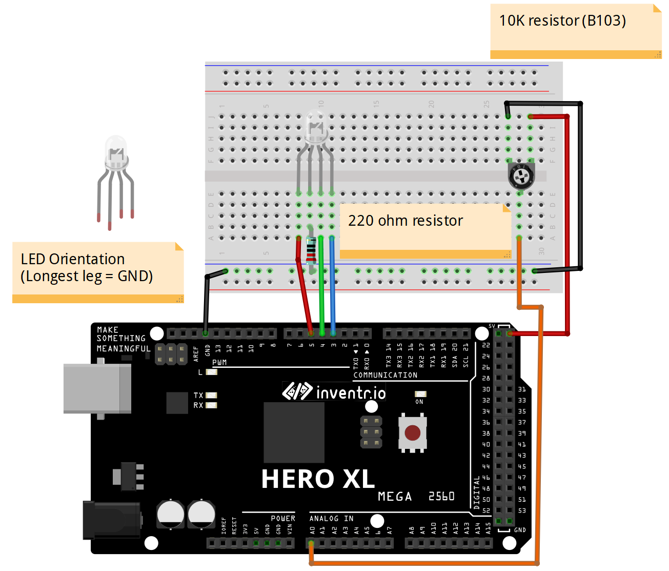 RGB LED and Potentiometer Wiring Diagram