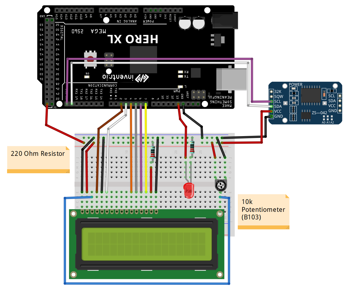 Wiring diagram for RTC, LCD, and LED circuit