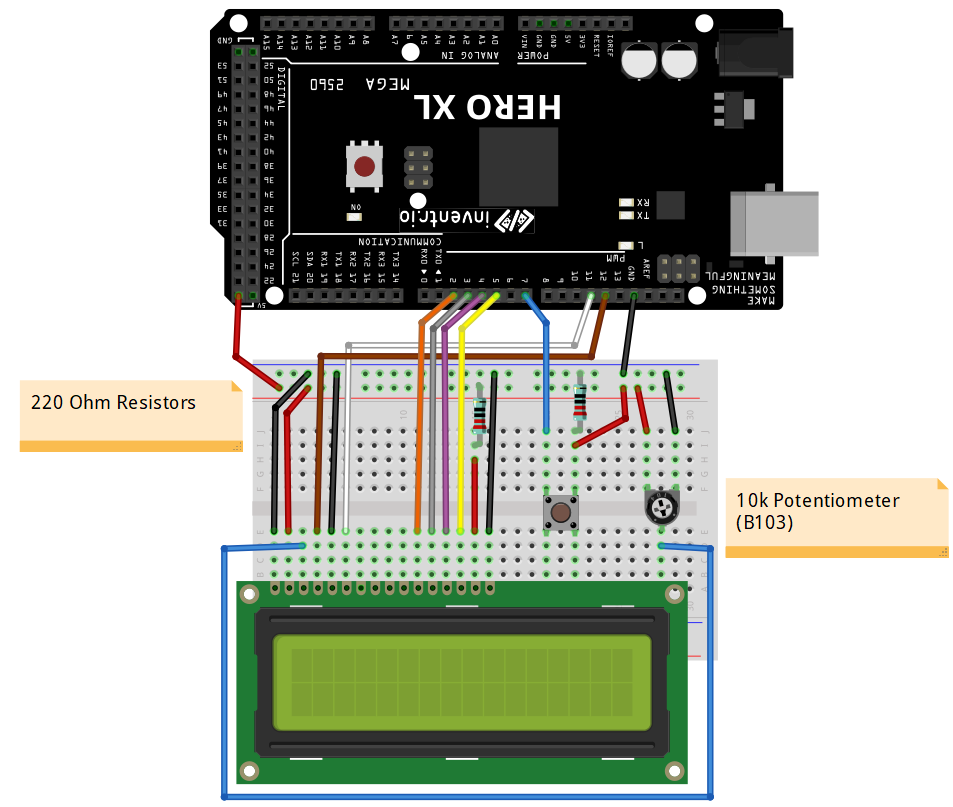 LCD1602 and Button Wiring Diagram