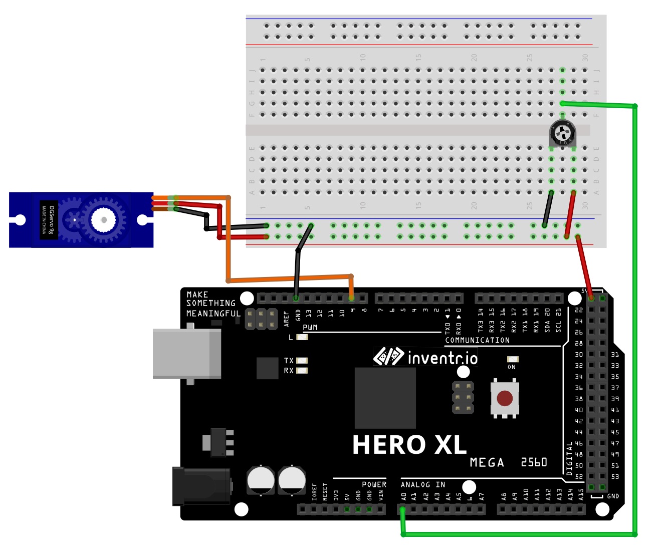 Servo and potentiometer wiring diagram