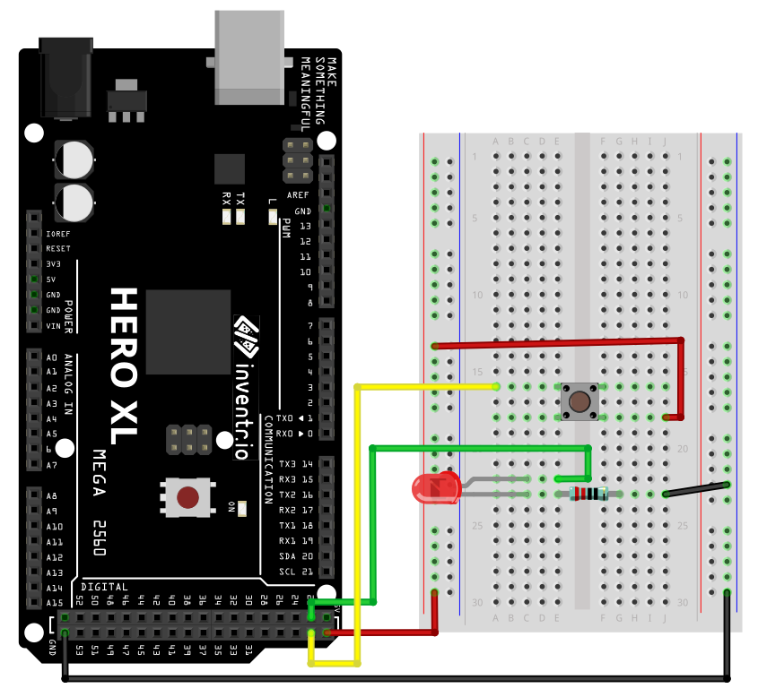 Wiring diagram showing LED and button connections