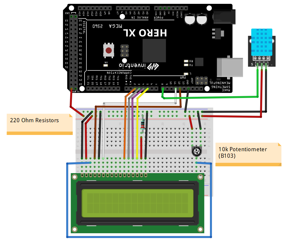 DHT11 and LCD wiring diagram